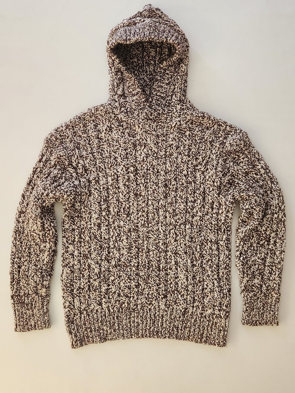 Zara Brown & Cream Marled Hooded Crewneck Knit Sweater